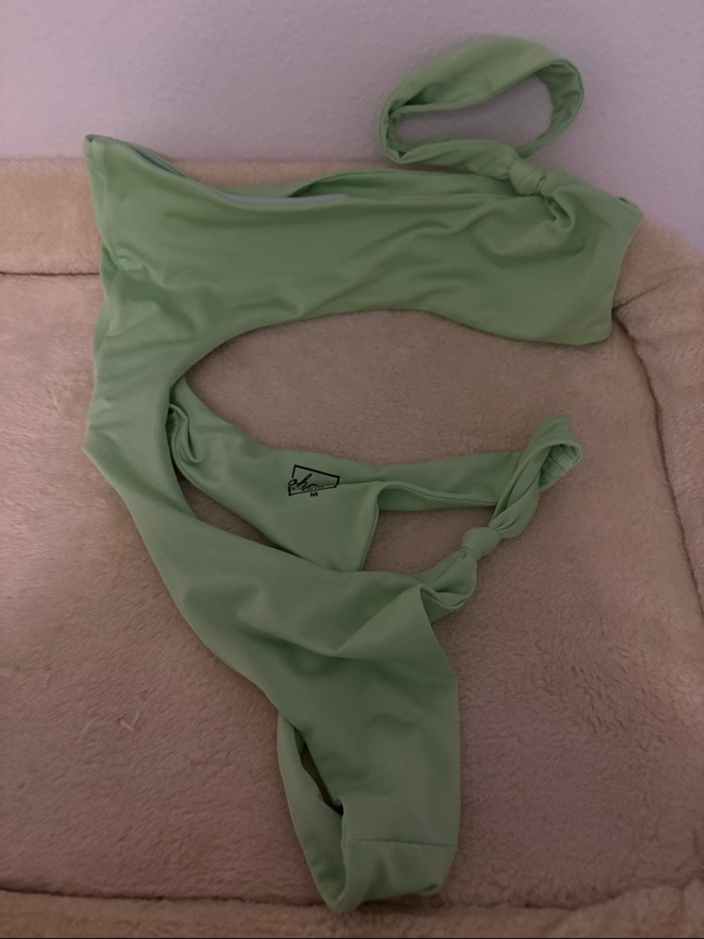 Oh Polly Light Green One-Shoulder Cutout Swimsuit